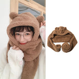 Maxbell Women Fashion Hat Scarf Set Winter Warm Casual Cute Bear Ear Hat Long Scarf Brown