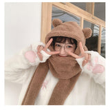 Maxbell Women Fashion Hat Scarf Set Winter Warm Casual Cute Bear Ear Hat Long Scarf Brown