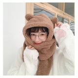 Maxbell Women Fashion Hat Scarf Set Winter Warm Casual Cute Bear Ear Hat Long Scarf Brown