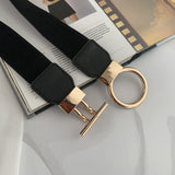 Maxbell Women Nordic Waist Belt Round Buckle Band Coat Girdle Belt Black Lengthened