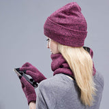 Maxbell Women Winter Beanie Hat Scarf Hat Knitted Gloves Fleece Lining Rose red