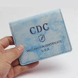 Maxbell Vaccination Card Protector Slim Leather Wallet for Documents Blue