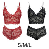 Maxbell Women Bra Panties Set Strap Bustier Bralette Lingerie Garter Lace red S