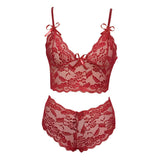Maxbell Women Bra Panties Set Strap Bustier Bralette Lingerie Garter Lace red S