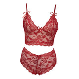 Maxbell Women Bra Panties Set Strap Bustier Bralette Lingerie Garter Lace red S