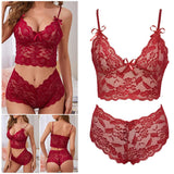 Maxbell Women Bra Panties Set Strap Bustier Bralette Lingerie Garter Lace red S