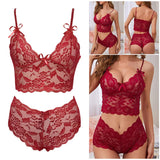 Maxbell Women Bra Panties Set Strap Bustier Bralette Lingerie Garter Lace red S