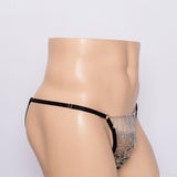 Maxbell Underwear Metal Chain Tassels See-Through T-Back Men's G-String Thongs Black