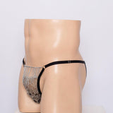 Maxbell Underwear Metal Chain Tassels See-Through T-Back Men's G-String Thongs Black