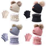 Maxbell 3Pcs Kids Boys Girls Winter Hat Scarf Gloves Neck Warm Face Cover Warm Pink