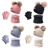 Maxbell 3Pcs Kids Boys Girls Winter Hat Scarf Gloves Neck Warm Face Cover Warm Pink