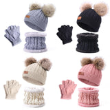 Maxbell 3Pcs Kids Boys Girls Winter Hat Scarf Gloves Neck Warm Face Cover Warm Pink