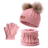 Maxbell 3Pcs Kids Boys Girls Winter Hat Scarf Gloves Neck Warm Face Cover Warm Pink