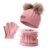 Maxbell 3Pcs Kids Boys Girls Winter Hat Scarf Gloves Neck Warm Face Cover Warm Pink