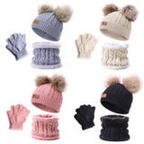 Maxbell 3Pcs Kids Boys Girls Winter Hat Scarf Gloves Neck Warm Face Cover Warm Pink