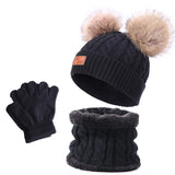 Maxbell 3Pcs Kids Boys Girls Winter Hat Scarf Gloves Neck Warm Face Cover Warm Black