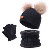 Maxbell 3Pcs Kids Boys Girls Winter Hat Scarf Gloves Neck Warm Face Cover Warm Black