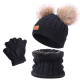 Maxbell 3Pcs Kids Boys Girls Winter Hat Scarf Gloves Neck Warm Face Cover Warm Black