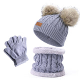 Maxbell 3Pcs Kids Boys Girls Winter Hat Scarf Gloves Neck Warm Face Cover Warm Grey