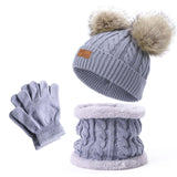 Maxbell 3Pcs Kids Boys Girls Winter Hat Scarf Gloves Neck Warm Face Cover Warm Grey