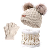 Maxbell 3Pcs Kids Boys Girls Winter Hat Scarf Gloves Neck Warm Face Cover Warm Beige