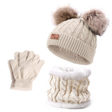 Maxbell 3Pcs Kids Boys Girls Winter Hat Scarf Gloves Neck Warm Face Cover Warm Beige