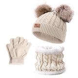 Maxbell 3Pcs Kids Boys Girls Winter Hat Scarf Gloves Neck Warm Face Cover Warm Beige