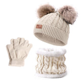 Maxbell 3Pcs Kids Boys Girls Winter Hat Scarf Gloves Neck Warm Face Cover Warm Beige