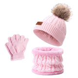 Maxbell Women's Winter Beanie Hat Scarf 3PC Set Knitted Outdoor Fleece Lining  pink