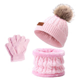 Maxbell Women's Winter Beanie Hat Scarf 3PC Set Knitted Outdoor Fleece Lining  pink