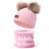 Maxbell Women's Winter Beanie Hat Scarf 3PC Set Knitted Outdoor Fleece Lining  pink