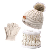 Maxbell Women's Winter Beanie Hat Scarf 3PC Set Knitted Outdoor Fleece Lining  beige