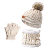 Maxbell Women's Winter Beanie Hat Scarf 3PC Set Knitted Outdoor Fleece Lining  beige