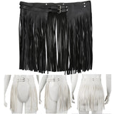 Maxbell Women Punk Gothic Faux Leather Fringe Tassel Skirt Belt Clubwear Dance Dress Black