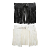Maxbell Women Punk Gothic Faux Leather Fringe Tassel Skirt Belt Clubwear Dance Dress Black
