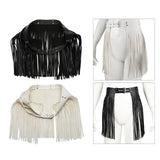 Maxbell Women Punk Gothic Faux Leather Fringe Tassel Skirt Belt Clubwear Dance Dress Black
