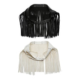Maxbell Women Punk Gothic Faux Leather Fringe Tassel Skirt Belt Clubwear Dance Dress Black