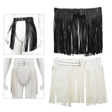 Maxbell Women Punk Gothic Faux Leather Fringe Tassel Skirt Belt Clubwear Dance Dress Black