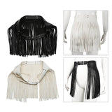 Maxbell Women Punk Gothic Faux Leather Fringe Tassel Skirt Belt Clubwear Dance Dress Black