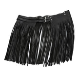 Maxbell Women Punk Gothic Faux Leather Fringe Tassel Skirt Belt Clubwear Dance Dress Black