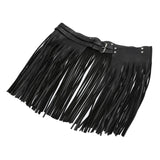 Maxbell Women Punk Gothic Faux Leather Fringe Tassel Skirt Belt Clubwear Dance Dress Black