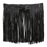 Maxbell Women Punk Gothic Faux Leather Fringe Tassel Skirt Belt Clubwear Dance Dress Black