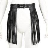 Maxbell Women Punk Gothic Faux Leather Fringe Tassel Skirt Belt Clubwear Dance Dress Black