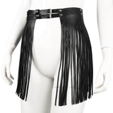Maxbell Women Punk Gothic Faux Leather Fringe Tassel Skirt Belt Clubwear Dance Dress Black