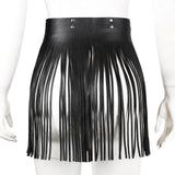 Maxbell Women Punk Gothic Faux Leather Fringe Tassel Skirt Belt Clubwear Dance Dress Black