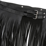 Maxbell Women Punk Gothic Faux Leather Fringe Tassel Skirt Belt Clubwear Dance Dress Black