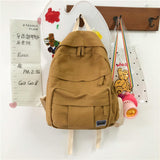 Maxbell Canvas Schoolbag Girls Large Capacity High School Student Backpack Yellow
