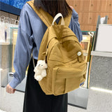 Maxbell Canvas Schoolbag Girls Large Capacity High School Student Backpack Yellow
