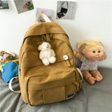 Maxbell Canvas Schoolbag Girls Large Capacity High School Student Backpack Yellow