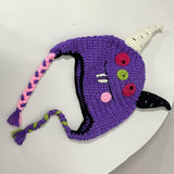 Maxbell Creative Devil Horns Knitted Funny Cute Handmade Hat  22 to 23cm purple